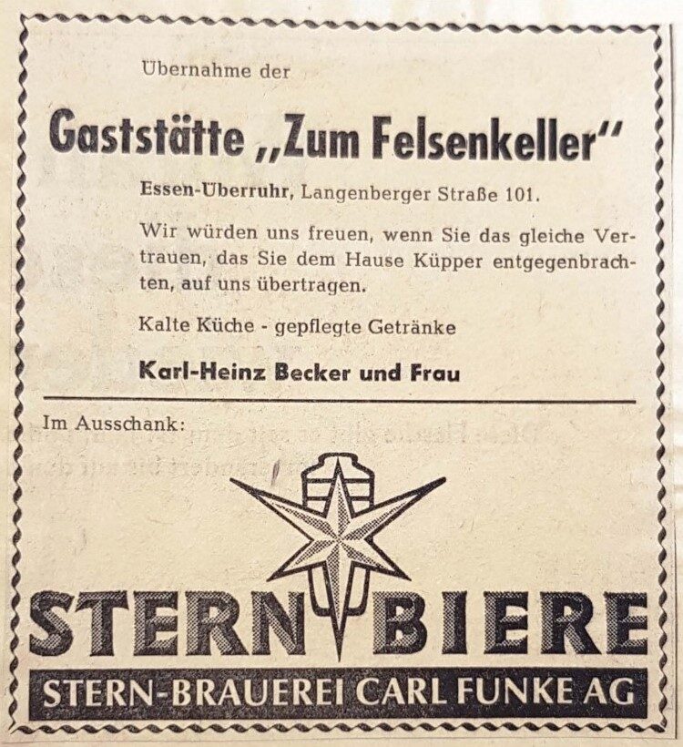 Zeitungsanzeige Zum Felsenkeller